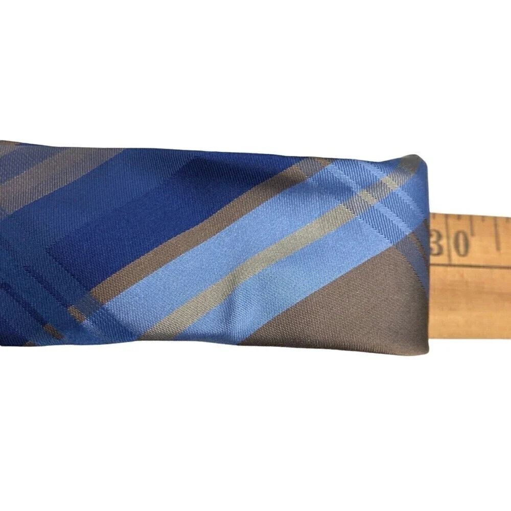 Joseph Abboud Silk Tie Mens Plaid Blue Brown 100% Silk Necktie *READ*